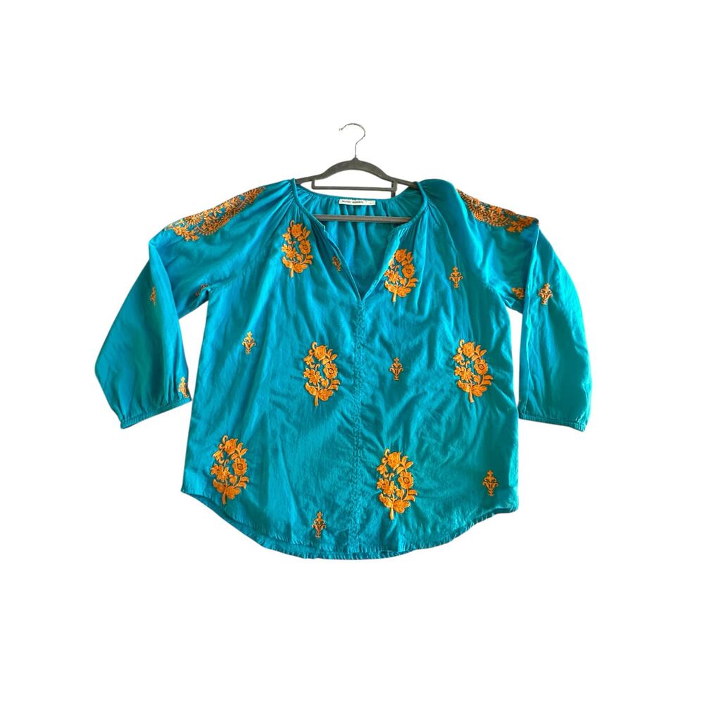 *SOLD* Roller Rabbit Women’s Teal Embroidered Cotton Blouse Size Small NWOT Boho - Picture 3 of 10